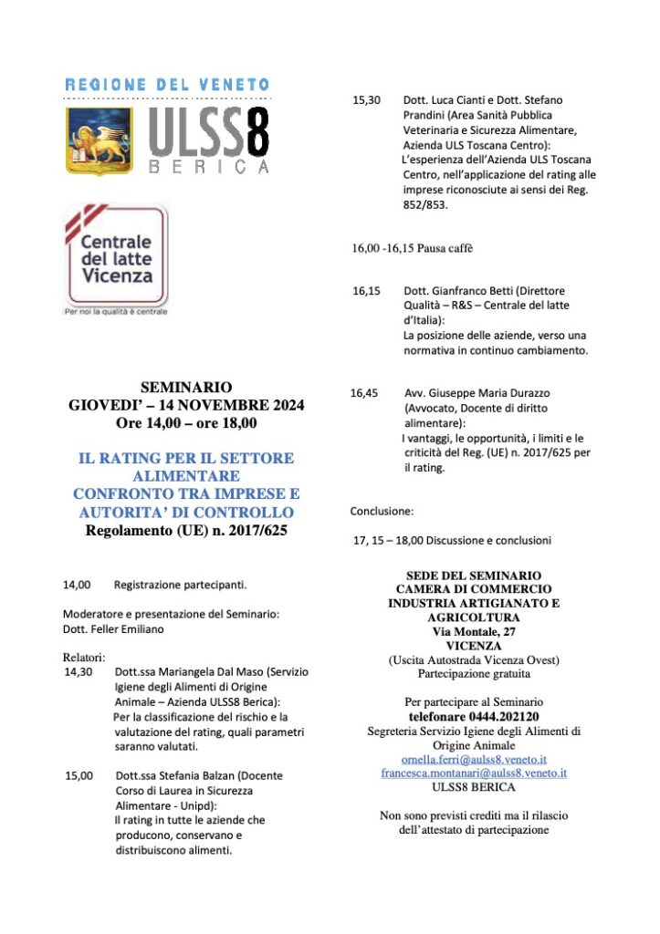 IL RATING E LE IMPRESE ALIMENTARI VICENZA SEMINARIO 14 NOVEMBRE 2024