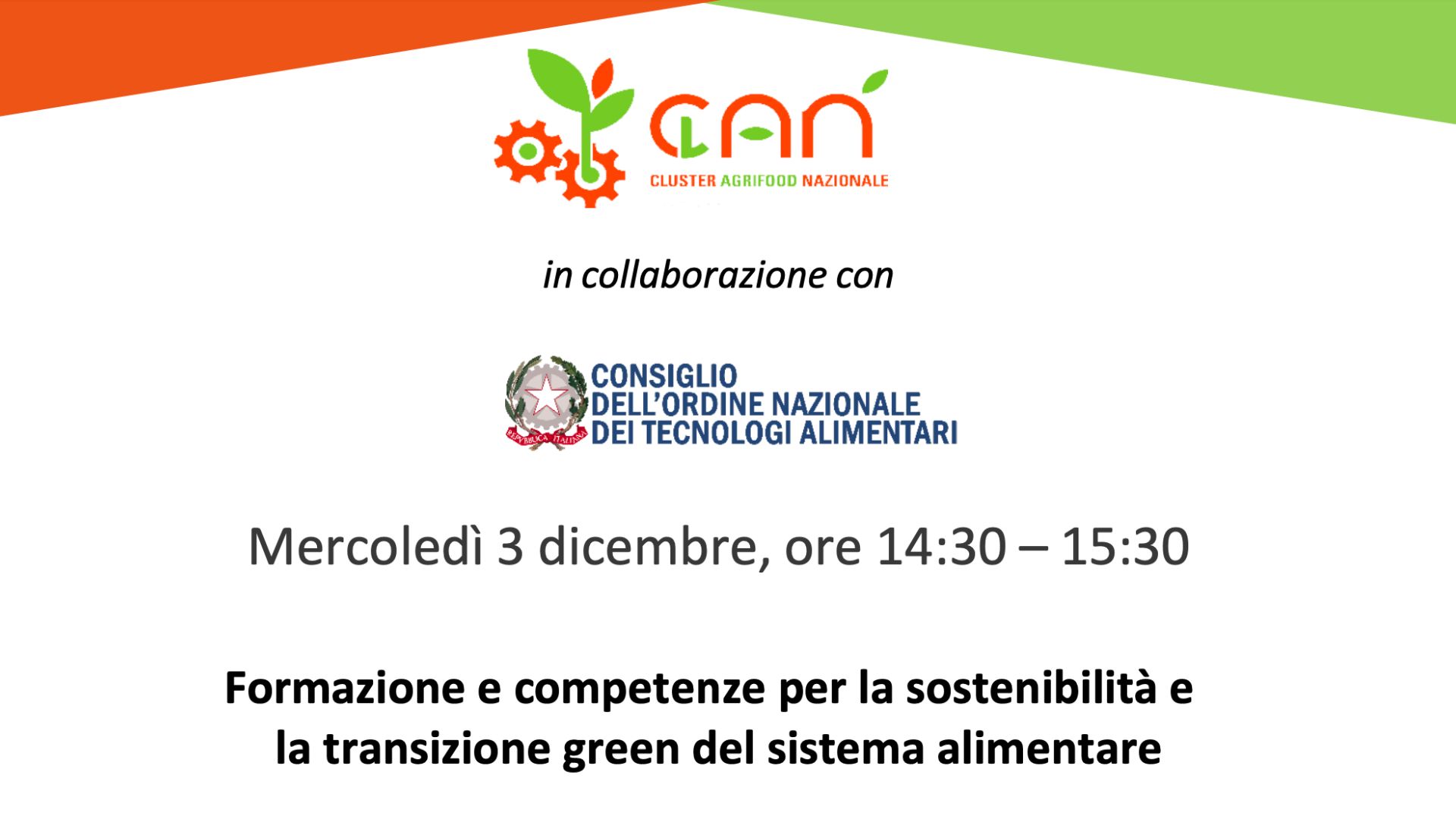 Caffè CL.A.N. webinar su formazione, competenze e transizione green del sistema alimentare